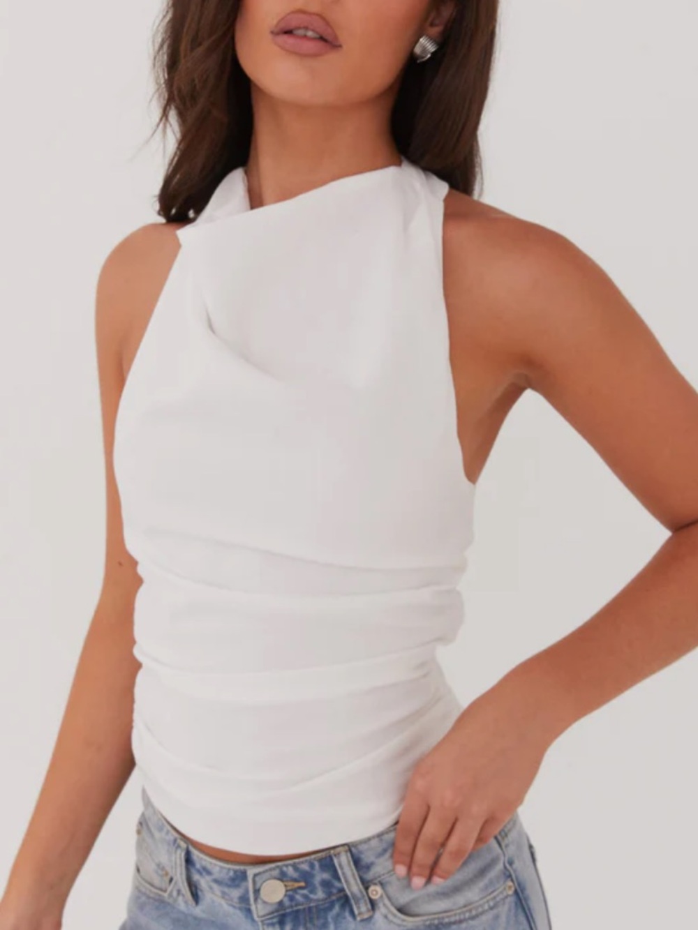 Peppermayo White Cloud Whisper Linen Cowl Neck Top Halter Pearl Women’s Size 2